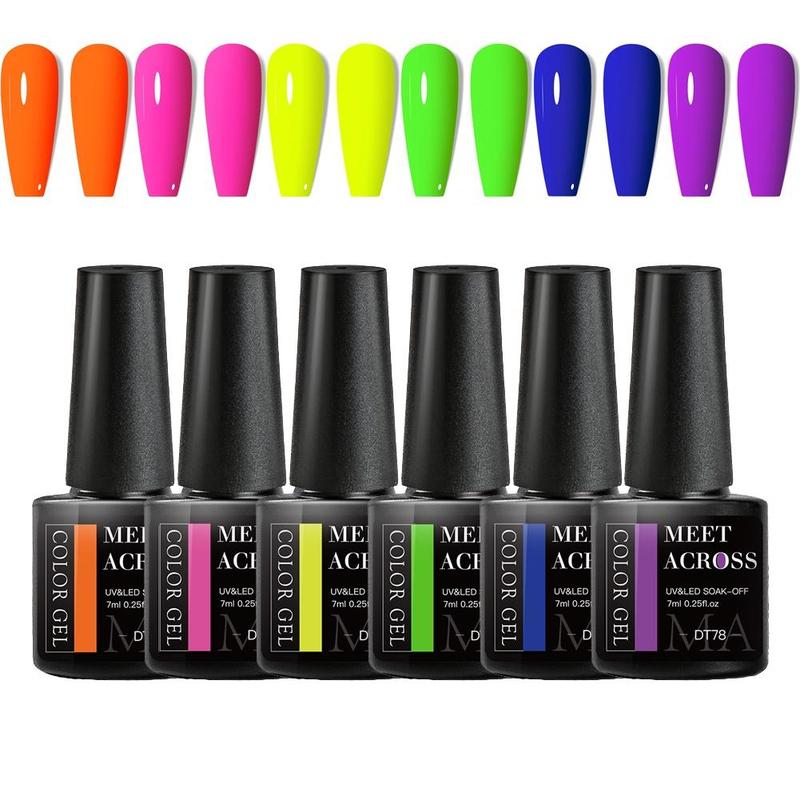 Fluorescent Multicolor Gel Nail Polish Set, 6pcs/set Nail Art Design Glossy Gel, Lamp Cure Soak Off DIY Manicure Nail Gel Varnish UV Gel, Professional Nail Art & Nail Polish for Women & Girls