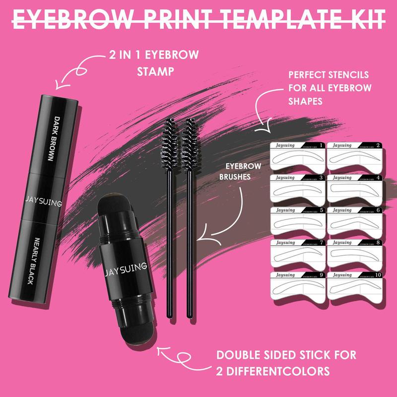 Eyebrow Stamp Stencil Kit, 1 Box 2 in 1 Eyebrow Stamp with Brush & Stencils, Long Lasting Eyebrow Stamp, Eyebrow Makeup Tool for Women