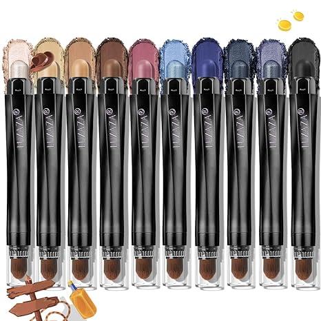 LUXAZA 10PCS Cream Eyeshadow Stick Set,Pro Longwear Eye Shadow Brightener Pencil Crayon Makeup Sticks