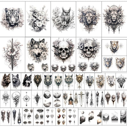 Animal & Flower Pattern Temporary Tattoo Sticker, 44pcs/set Fake Tattoo Sticker, Body Art Sticker for Men & Women