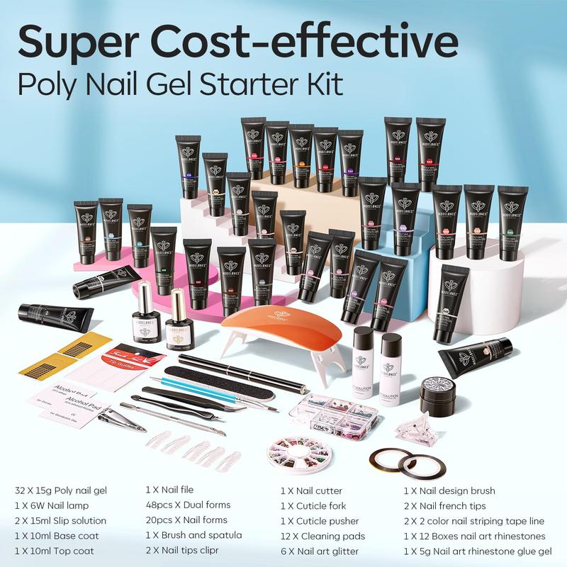 [New Product Sale] Modelones Poly Nail Gel Kit, 133pcs, 32 Colors Complete Extension Gel Nail Kit with Nail Lamp Slip Solution Builder Nail Kits Nail Art Tools for Starter DIY Nail Supplies Gift Kit