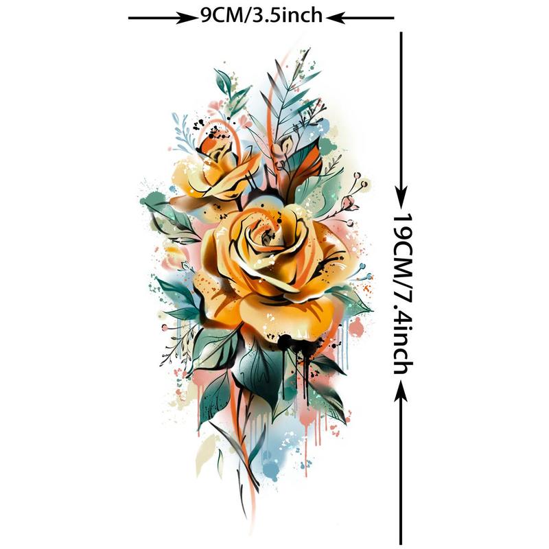 1 Sheet 3D Rose Pattern Temporary Tattoo Decal, Flower Pattern Fake Tattoo Sticker, Waterproof Body Art Decoration for Women & Girls