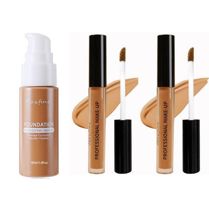 Long-lasting Matte Liquid Foundation & Concealer Set, 1 Count Hydrate Foundation & 2 Counts Lightweight Concealer, Facial Makeup Set