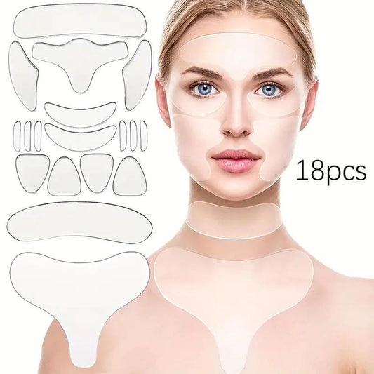 Reusable Forehead Eyes Chin Neck Silicone Pad, 18pcs/set Facial Skin Firming Patch, Beauty & Personal Care Product