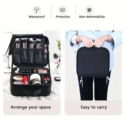 Large Capacity Makeup Bag, Back to School?Portable Cosmetic Storage Bag with Handle, Multi-grid Professional Cosmetic Organiser, Multi-functional Travel Box Bag for Outdoor Summer Travel