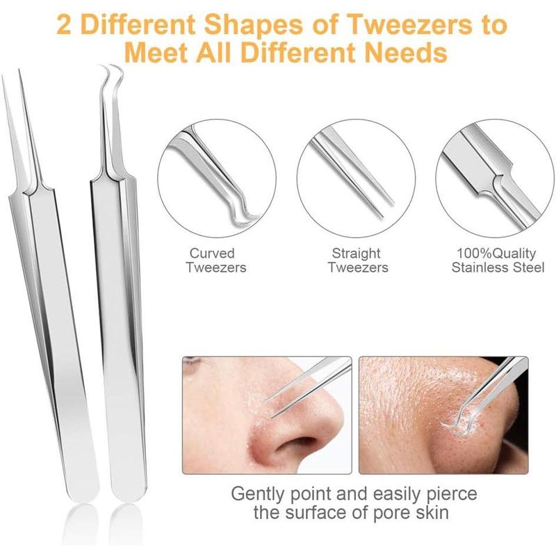 Pimple Popper Tool Kit, 9 PCS Blackhead Remover Tools with Tweezers, 16-Heads Professional Acne Zit Pimple Popper Extraction Tools, Whitehead Comedone Extractor Kit for Facial Nose Skincare Comfort