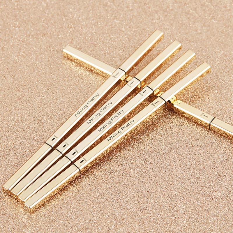 Small Gold Bar Eyebrow Pencil, 1 Count Dual-ended Triangular Machete very Fine Small Gold Chopsticks Eyebrow Pencil, Three-dimensional Sketch Waterproof Sweatproof Non-blotchy Eyebrow Pen