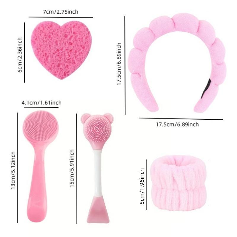 Face Cleaning Tool Set, Facial Cleansing Kit Including Heart Shaped Sponge & Face Washing Wristband & Headband & Facial Cleansing Brush, Cleaning Makeup Brushes