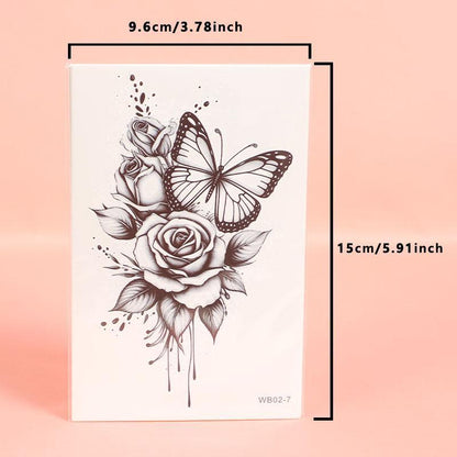 Floral & Butterfly Pattern Tattoo Sticker, 7pcs Temporary Tattoo For Women & Men, Waterproof Fake Tattoo Sticker, Body Art Sticker