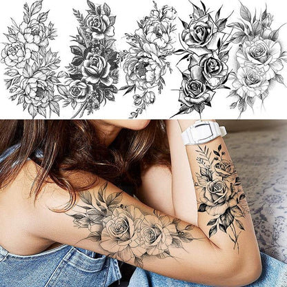 Flower Pattern Temporary Tattoo Sticker, 10pcs/set Fake Tattoo Sticker, Body Art Sticker for Women & Men, Realistic Tattoo Sticker for Arms, Neck, Ankle, Legs, Painless Body Art Decoration