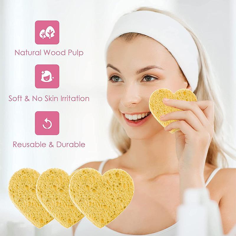 Comfort Heart Shaped Facial Cleansing Puff, 20pcs Portable Compressed Facial Sponge, Daily Use Comfort Facial Skin Care Tool, For Women and Girls