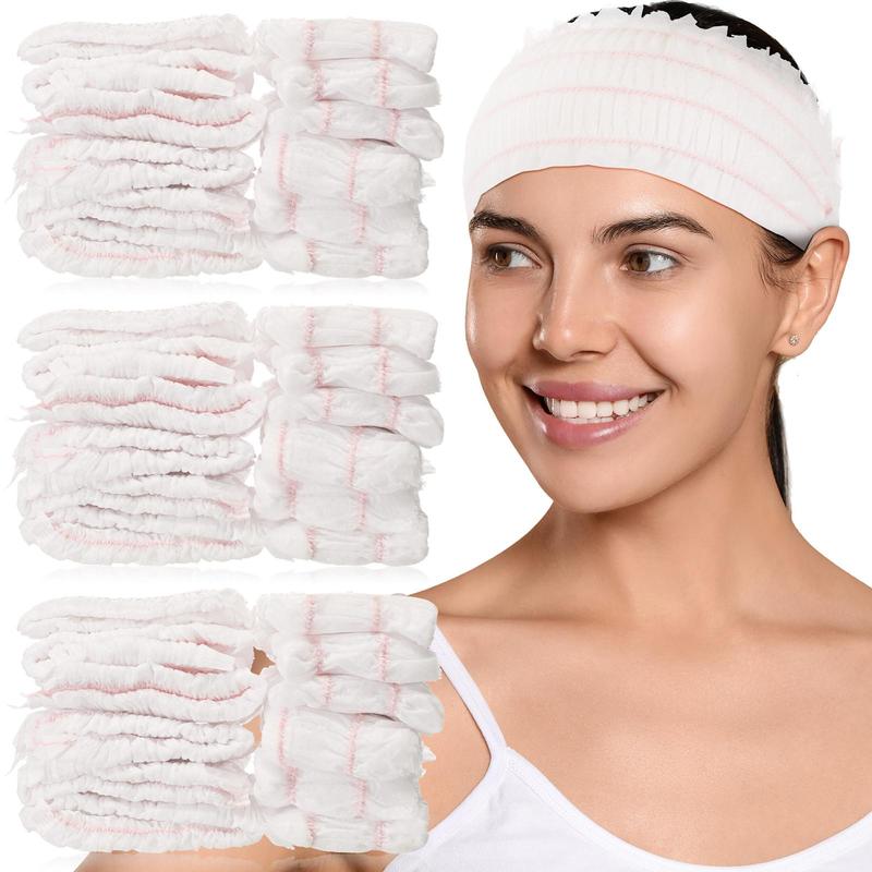 Disposable Facial Headband (50pcs), Soft Elastic Facial Hairband, Individually Wrapped Face Washing Headband, Facial Skin Care Tool for Women