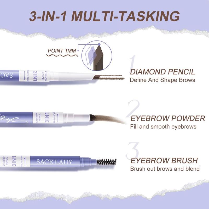 3 in 1 Eyebrow Makeup Set (1 Piece), Long Lasting Smudge-proof Brow Pencil & Powder with Brush, Makeup Accessories