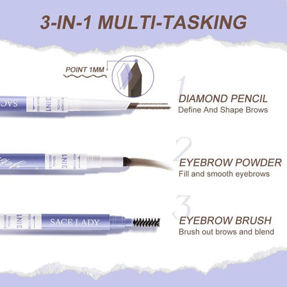 3 in 1 Eyebrow Makeup Set (1 Piece), Long Lasting Smudge-proof Brow Pencil & Powder with Brush, Makeup Accessories