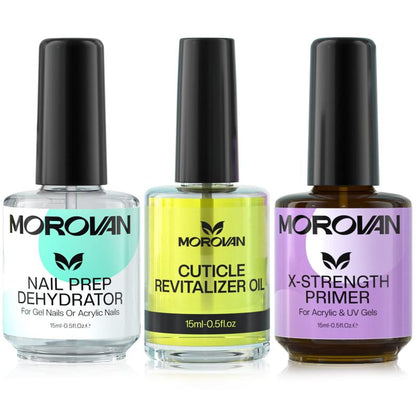 MOROVAN Nail Dehydrator and Nail Primer with Cuticle Oil Set - Professional Nail Prep Dehydrator and Primer Set Long Lasting X-Strength Acid-Free Nail Primer for Acrylic Nails £¦ Gel Nails for Beginner