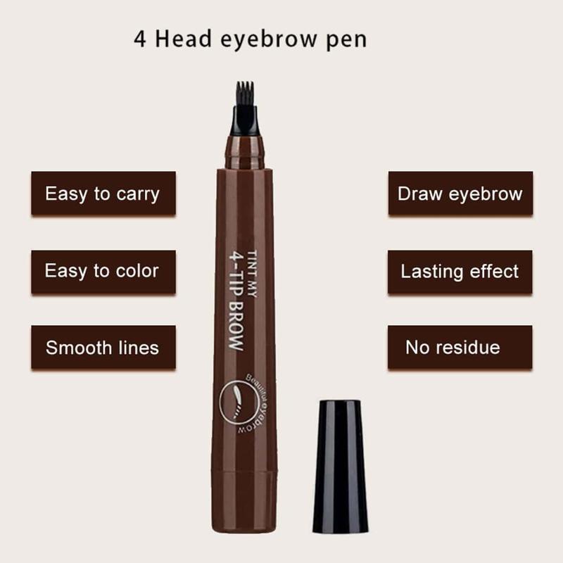 Four-tooth Liquid Eyebrow Pen, 1 Count Long Lasting Eyebrow Liquid Pencil, Brow Styling Brush, Sweat Proof High Pigmented Brow Shading and Filling Pen