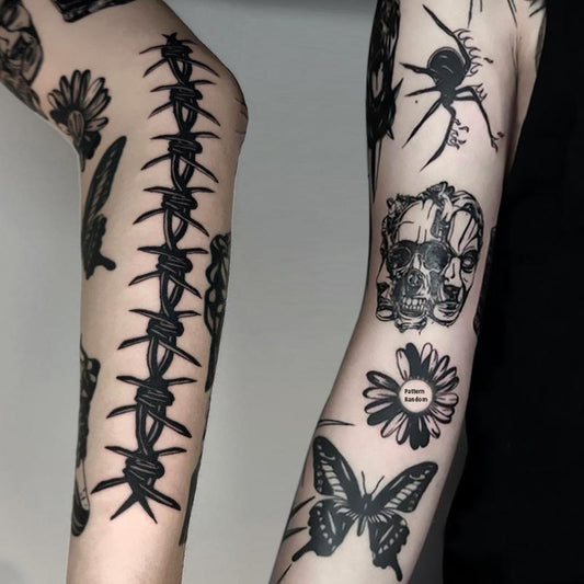 Dark Thorn Butterfly Flower Arm Tattoo Sticker, 20pcs/set Waterproof Long Lasting Tattoo Sticker for Women & Men, Party Trendy Decoration