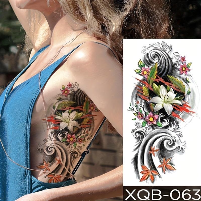 Flower Pattern Temporary Tattoo Sticker, 1 Count Waterproof Long Lasting Fake Tattoo Sticker, Body Art Sticker for Women & Men