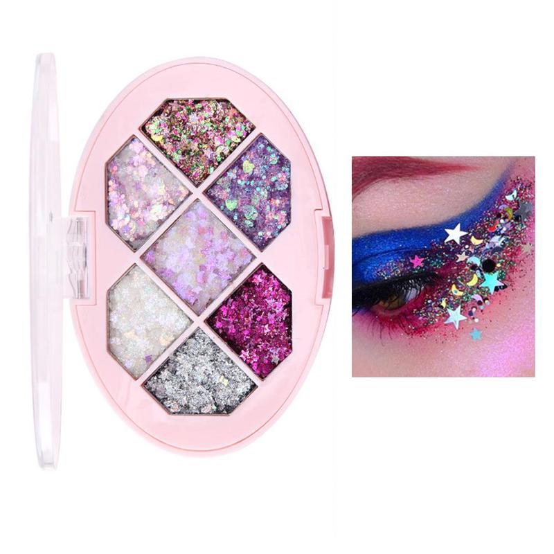 Random Color Glitter?Cosmetic?Eyeshadow Palette, Long Lasting Shimmering Eyeshadow & Face Makeup Sequin, Brightening Highlighting Palette for Crystal Makeup