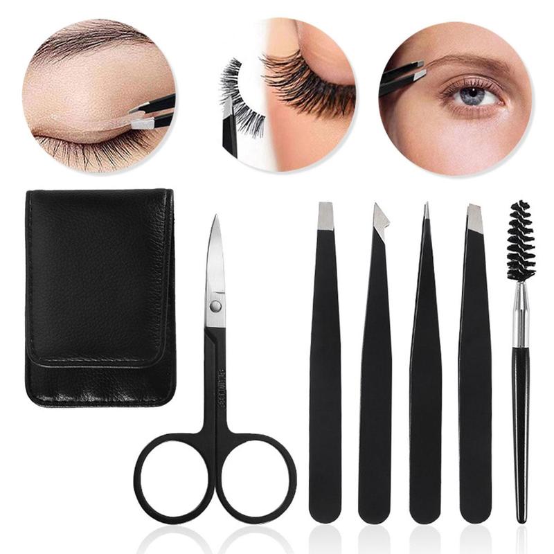 Eyebrow Care Tool Set, 6pcs Eyebrow Clippers Tweezers Eyebrow Trimming Kit with Bag, Professional Eye Makeup Tools