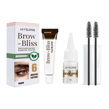 Semi-permanent Eyebrow Dye Kit, 1?Count?Waterproof Eyebrow Dye Cream & 1?Count?Developer & 2?Counts Brush & 1 Pair Gloves, Long Lasting Eyebrow Tinted Kit, Eyebrow Makeup Tool for Women