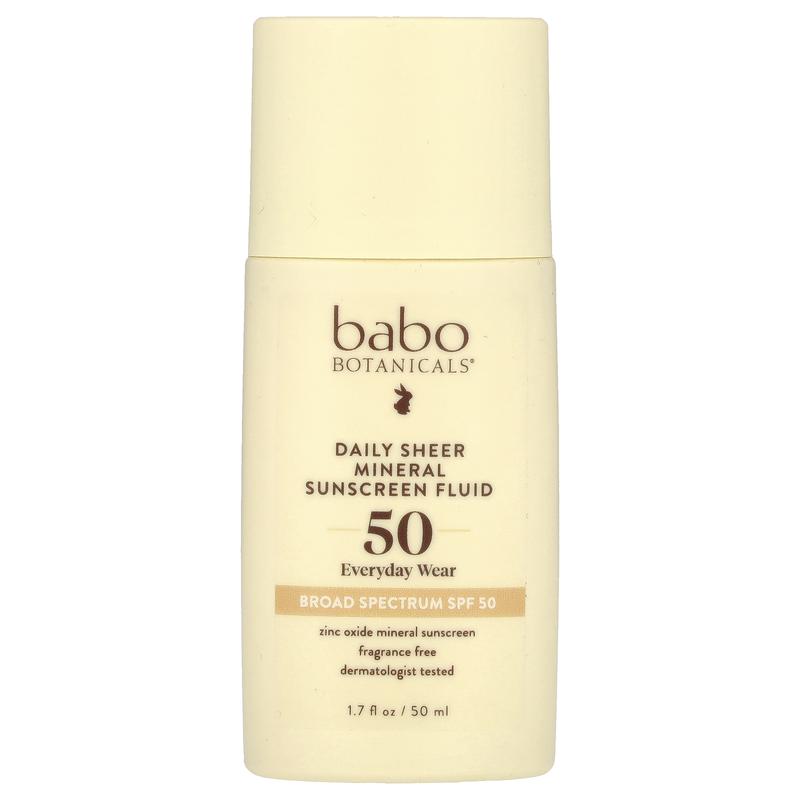 Babo Botanicals Daily Sheer Mineral Sunscreen Fluid, SPF 50, Fragrance Free, 1.7 fl oz (50 ml)