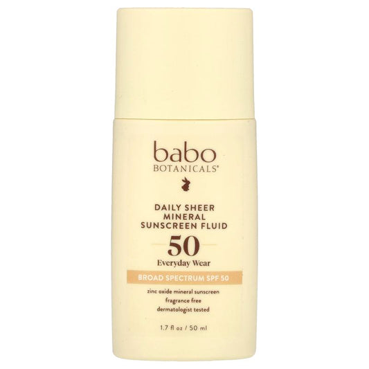 Babo Botanicals Daily Sheer Mineral Sunscreen Fluid, SPF 50, Fragrance Free, 1.7 fl oz (50 ml)