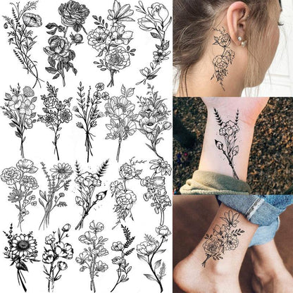 Creative Realistic Flower?Pattern Arm Tattoo Stickers, 19pcs Waterproof Temporary Tattoos, Body Art Decorations For Men & Women