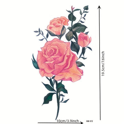 Rose Pattern Temporary Tattoo Sticker, 1 Sheet Waterproof Fake Tattoo Sticker, Body Art Sticker for Women & Girls, Realistic Tattoo Sticker for Arms, Legs, Ankle, Neck, Back