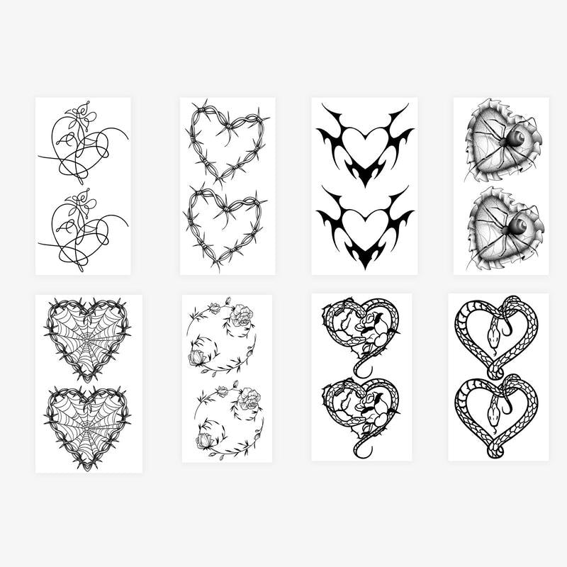 Heart & Wreath Design Waterproof Tattoo Stickers, 8pcs/set Mixed Patterns Temporary Tattoo Sticker for Women & Girls, Body Art Face Art Stickers