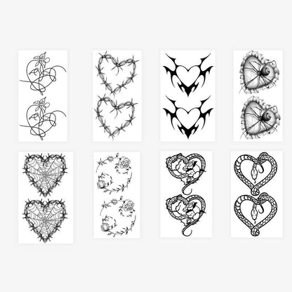 Heart & Wreath Design Waterproof Tattoo Stickers, 8pcs/set Mixed Patterns Temporary Tattoo Sticker for Women & Girls, Body Art Face Art Stickers