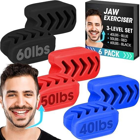 Jawline exerciser, 2024 Upgraded Model 6PCS Jaw Exerciser for Men & Women, 3 Resistance Levels, Silicone Jawline Exerciser, Jaw Trainer Strengthener, Blue+Red+Black(U.S. Patent in Application Process) Skincare Facial Comfort