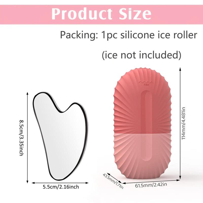 Silicone Ice Face Roller & Stainless Steel Gua Sha Tool Set with Storage Bag, 2 Counts Reusable Face Care Tool Beauty Set for Spring, Skin Care Products for Summer Gift, Comfort Face Massage Tool, Roller Lifting Tool for Women Gifts