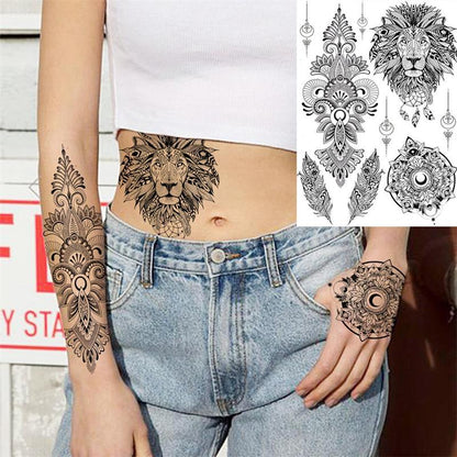 6 Sheets Temporary Tattoo Sticker, Flowers Feathers Animals Body Art Tattoos, Large Arm Tattoo Stickers for Women & Men, Realistic Body Decoration Tattoo for Arms, Neck, Ankle, Legs