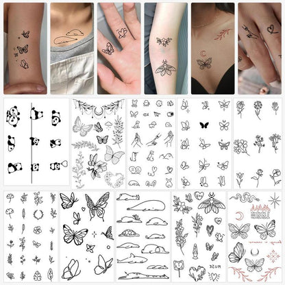 Mix Styles Temporary Tattoo Stickers, 10pcs/set Cartoon Animal & Flower Patterns Tattoo Sticker for Women & Men, Body Art Fact Art Stickers for Face Arm Neck