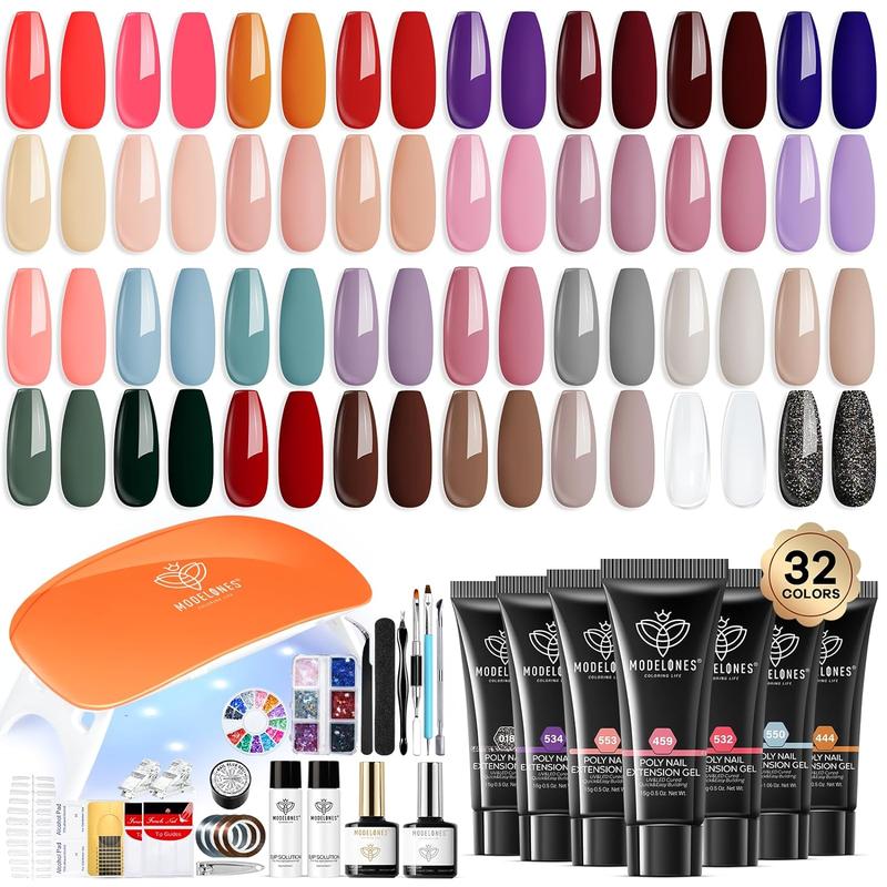 [New Product Sale] Modelones Poly Nail Gel Kit, 133pcs, 32 Colors Complete Extension Gel Nail Kit with Nail Lamp Slip Solution Builder Nail Kits Nail Art Tools for Starter DIY Nail Supplies Gift Kit