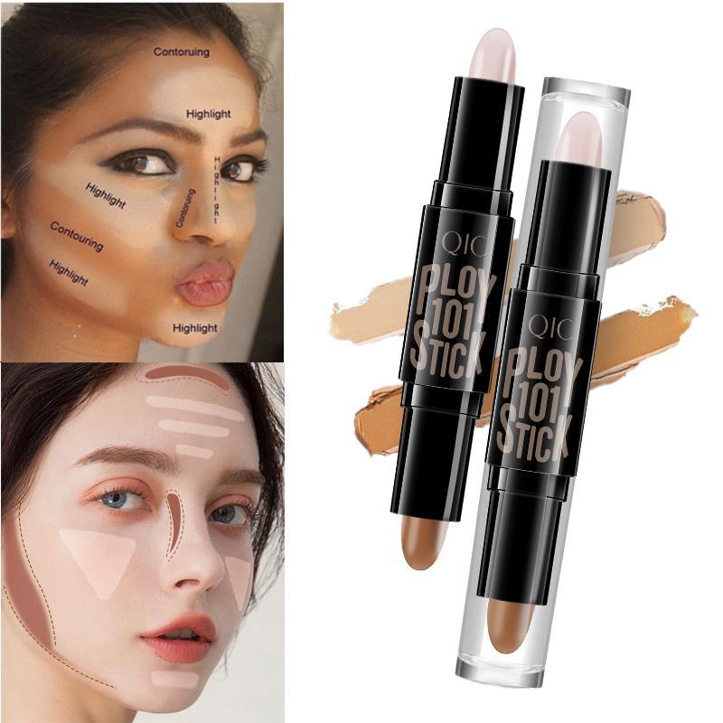 2 In 1 Double-end Highlight & Contour Stick, Versatile Makeup Balm Stick For Highlighting, Brightening, Contouring, Concealing, Shadow Drawing, Portable Multifunctional Makeup Stick