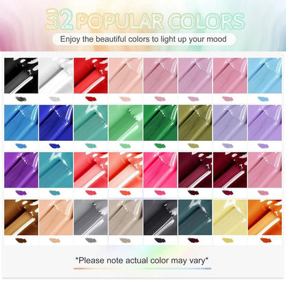 JODSONE 35 PCS Gel Nail Polish Set with 32 Colors Gel polish Kit Base Coat No Wipe Matte GlossyTop Coat Nail Polish Set Green Blue Red Pink Collection Gifts for Women Mother's day gifts