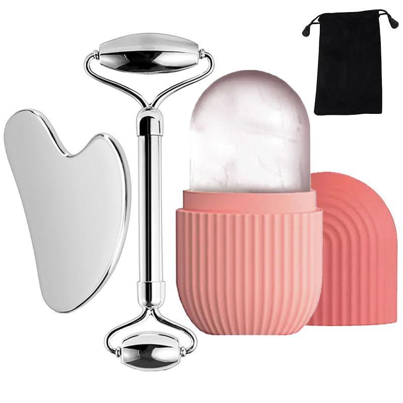 3 in 1 Comfort Ice Face Roller & Gua Sha Tool £¦ Ice Molds with Storage Bag, Summer Facial Skincare Ice Roller Mold, Massage Roller, Skin Care Products, Face Sculptor