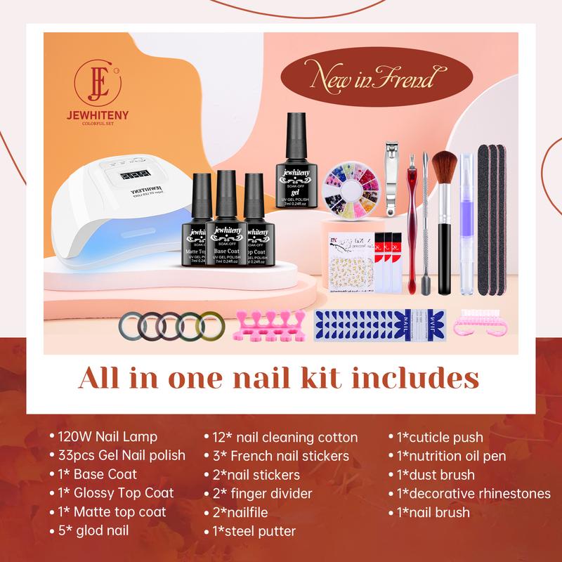 JEWHITENY Gel Nail Polish Kit with 120W U V LED Nail Lamp Starter Kit, 45 Pcs Gel Polish Set Soak off Glossy & Matte Top Coat Base Coat Manicure Nail Tools DIY Home for Mother's day gifts