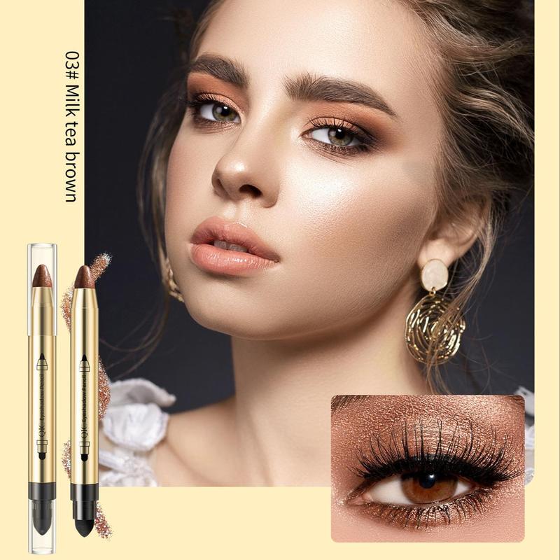 1 Count 2 in 1 Double-ended Highlighter Eyeshadow Stick, Natural Pearlescent Fine Sparkling Contouring Eyeliner Lying Silkworm Pen, Eye Brightening Makeup Stick