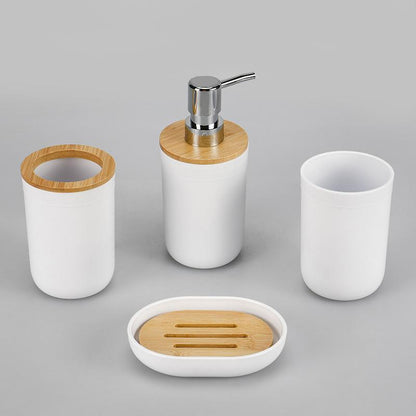 4pcs/set Bamboo Bathroom Set, Soap Dish, Shower Gel Dispenser Bottle, Skincare Tools for Home