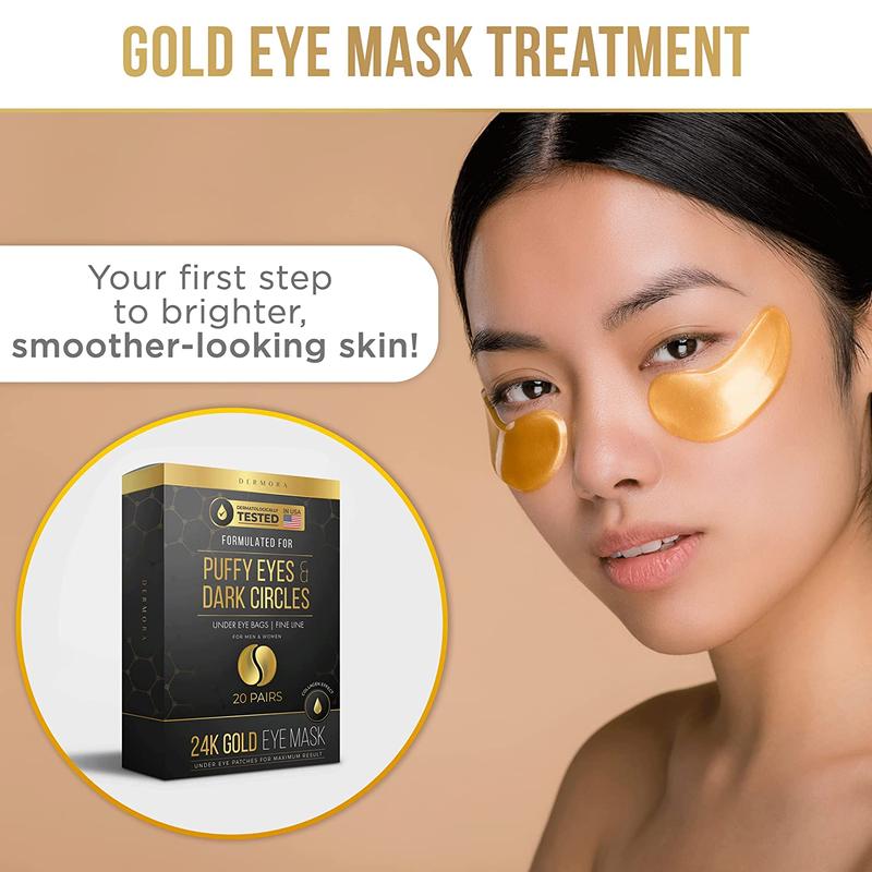 DERMORA Golden Glow Under Eye Patches - Rejuvenating Treatment for Dark Circles, Puffy Eyes, Refreshing, Revitalizing, Travel, Firming, Wrinkles