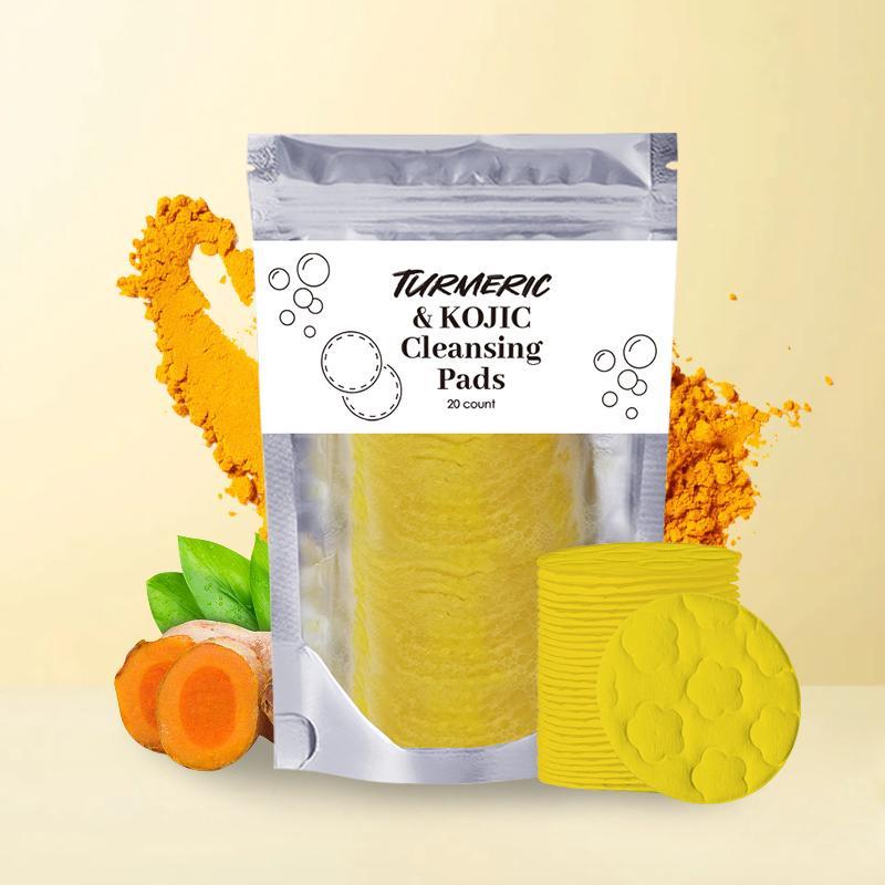 Turmeric Kojic Acid Facial Cleanser Pad, 20pcs/box Gentle Facial Cleansing Pads, Moisturizing Deep Cleansing Facial Cleanser Pads, Skin Care Products, Back to School