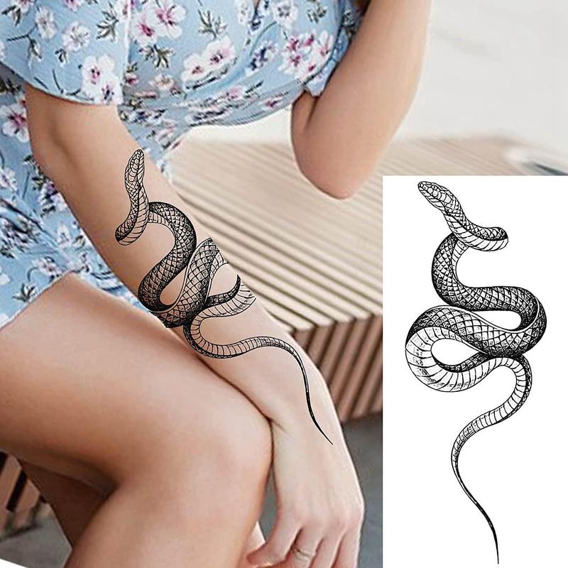 Snake & Flower Pattern Temporary Tattoo Sticker, 10pcs/set?Realistic Arm Tattoo Sticker, Body Decoration for Men & Women