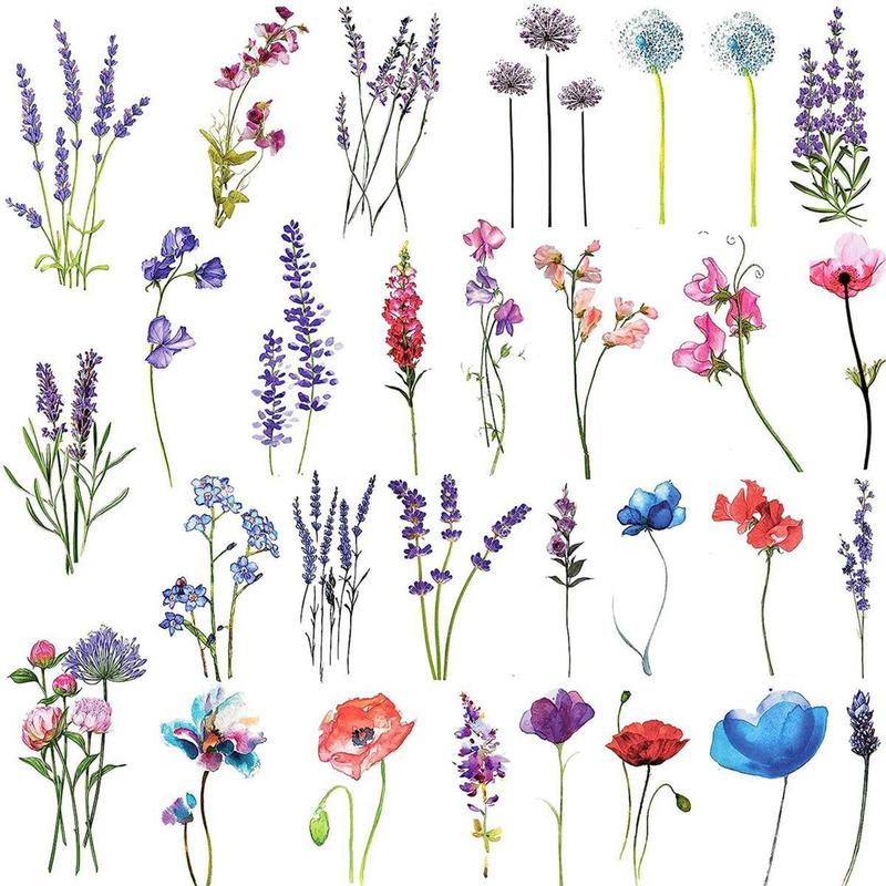 12 Sheets Lavender Flower Temporary Tattoo Sticker, Fake Flora Arm Temporary Tattoos, Waterproof Body Art Sticker For Men & Women