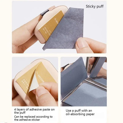 Portable Oil-absorbing Paper with Puff (1 Piece), Facial Cleaning Tissue, Skincare Tools for Women and Men