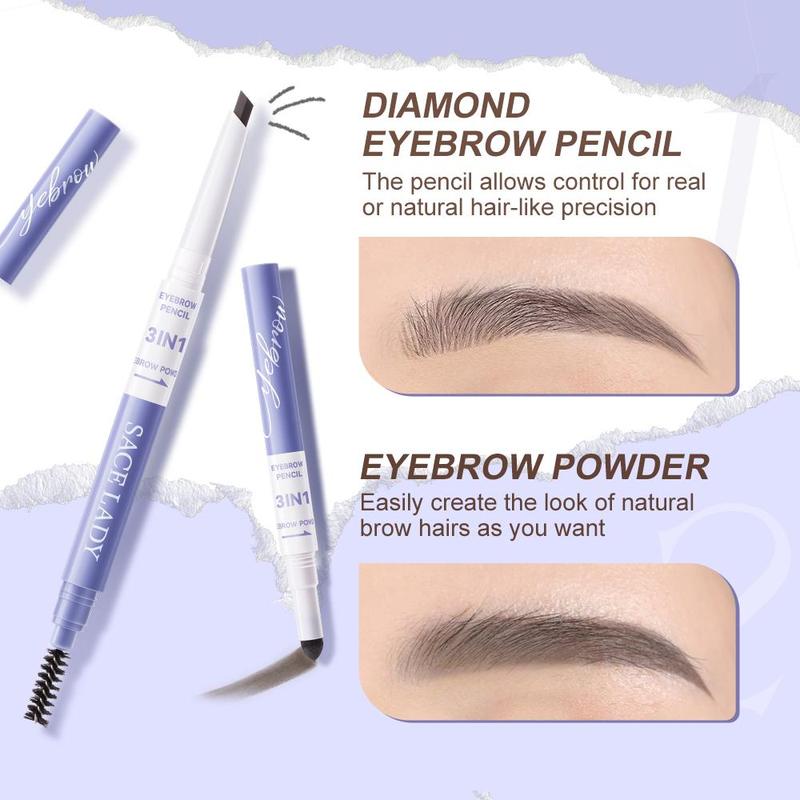 3 in 1 Eyebrow Makeup Set (1 Piece), Long Lasting Smudge-proof Brow Pencil & Powder with Brush, Makeup Accessories