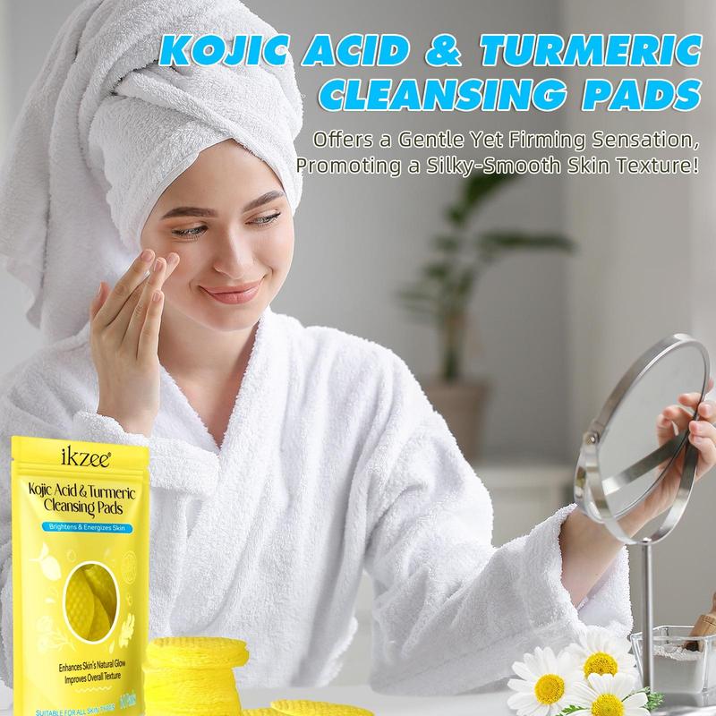 Kojic Acid & Turmeric Cleansing Pads & Facial Brightening Soap Set, 2 Counts Natural Ingredient Gentle Cleansing Soap & 60pcs Cleansing Pads, Skin Care Product for Face & Body, Skincare Products,?Back To School