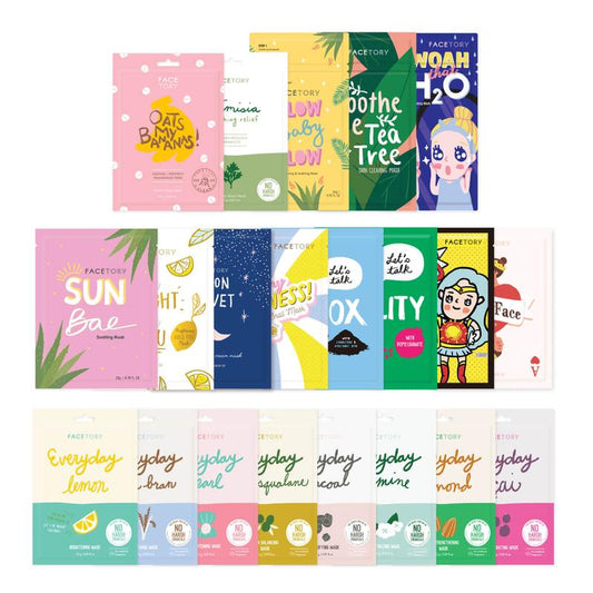 FaceTory Sheet Mask Collections (Value $50+) - 21 Pack - Hydrating, Brightening, Calming, Moisturizing, Balancing - Korean Skincare Facial Masks for All Skin Types